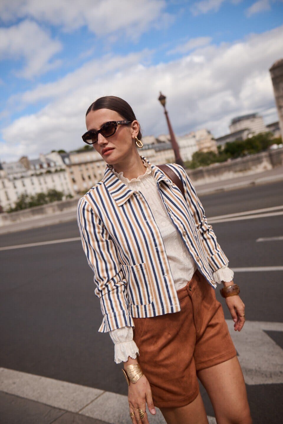 Estelle Stripe Jacket | Taupe Jacket Parisienne Collection 
