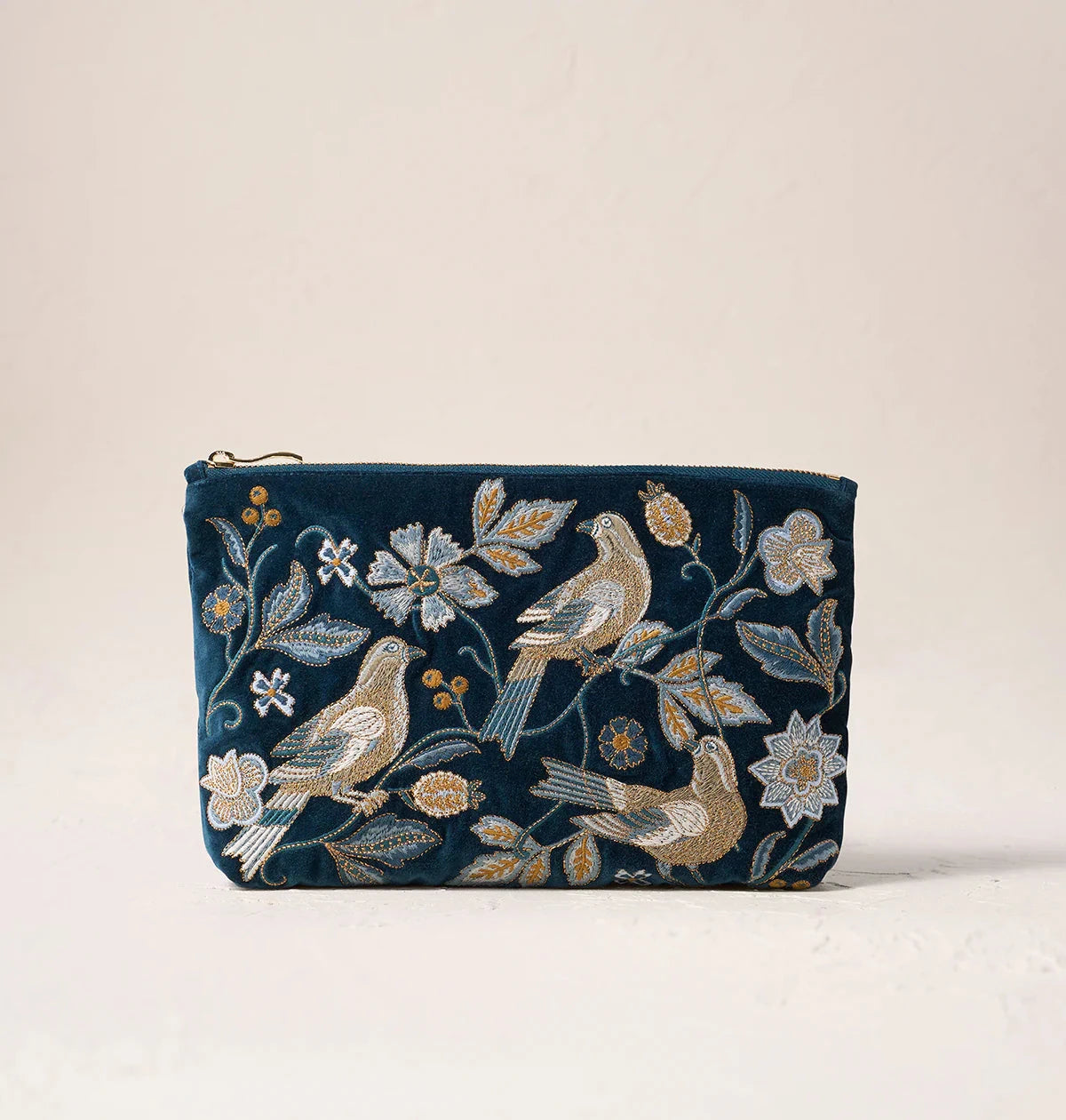Everyday Pouch | Botanical Birds | Ink Blue Make up Bag Elizabeth Scarlett 