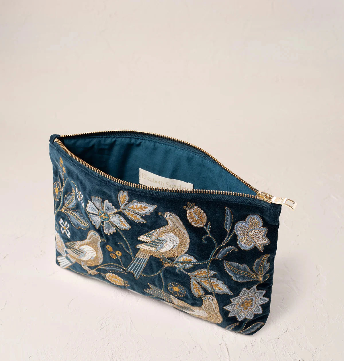 Everyday Pouch | Botanical Birds | Ink Blue Make up Bag Elizabeth Scarlett 