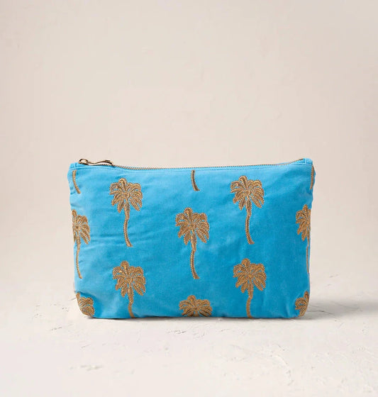 Everyday Pouch | Gold Palm | Mediterranean Blue Make up Bag Elizabeth Scarlett 