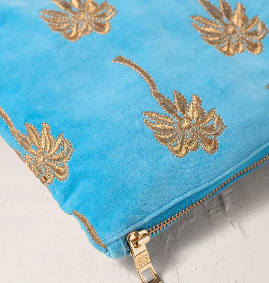 Everyday Pouch | Gold Palm | Mediterranean Blue Make up Bag Elizabeth Scarlett 