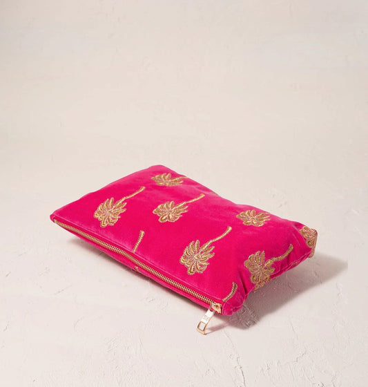 Everyday Pouch | Gold Palm | Pink Velvet Make up Bag Elizabeth Scarlett 