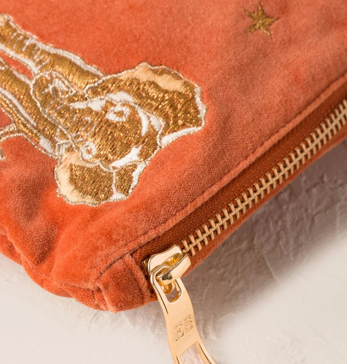 Everyday Pouch | Golden Elephants | Rust Velvet Make up Bag Elizabeth Scarlett 