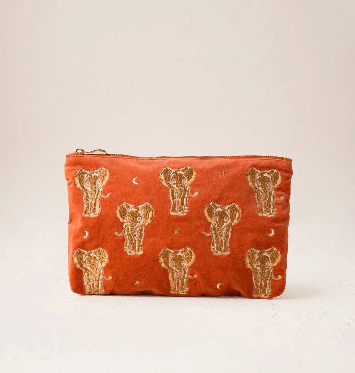 Everyday Pouch | Golden Elephants | Rust Velvet Make up Bag Elizabeth Scarlett 