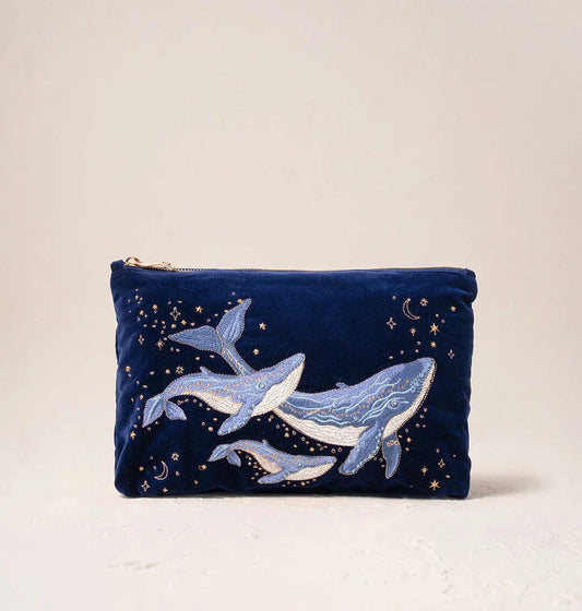 Everyday Pouch | Mystical Whale | Navy Velvet Make up Bag Elizabeth Scarlett 