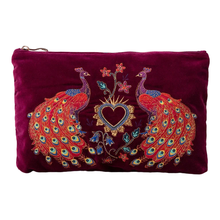 Everyday Pouch | Peacock Floral | Ruby Velvet Make up Bag Elizabeth Scarlett 