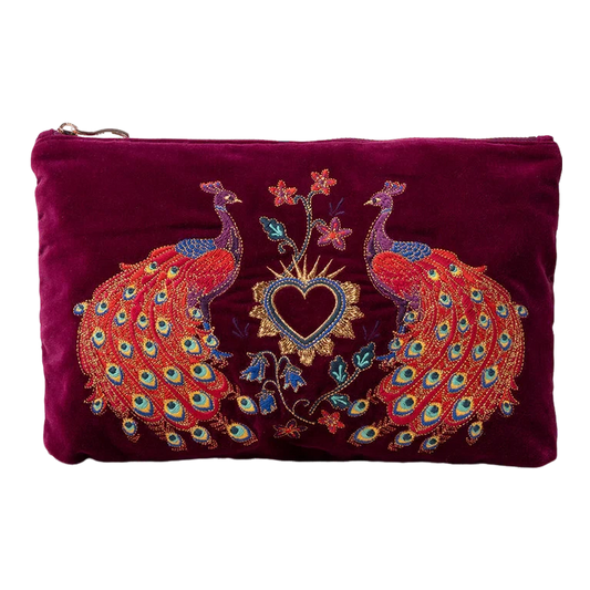 Everyday Pouch | Peacock Floral | Ruby Velvet Make up Bag Elizabeth Scarlett 