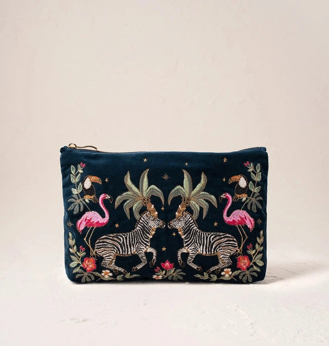 Everyday Pouch | Wild Zebra Palm | Navy Purse Elizabeth Scarlett 