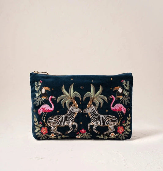 Everyday Pouch | Wild Zebra Palm | Navy Purse Elizabeth Scarlett 