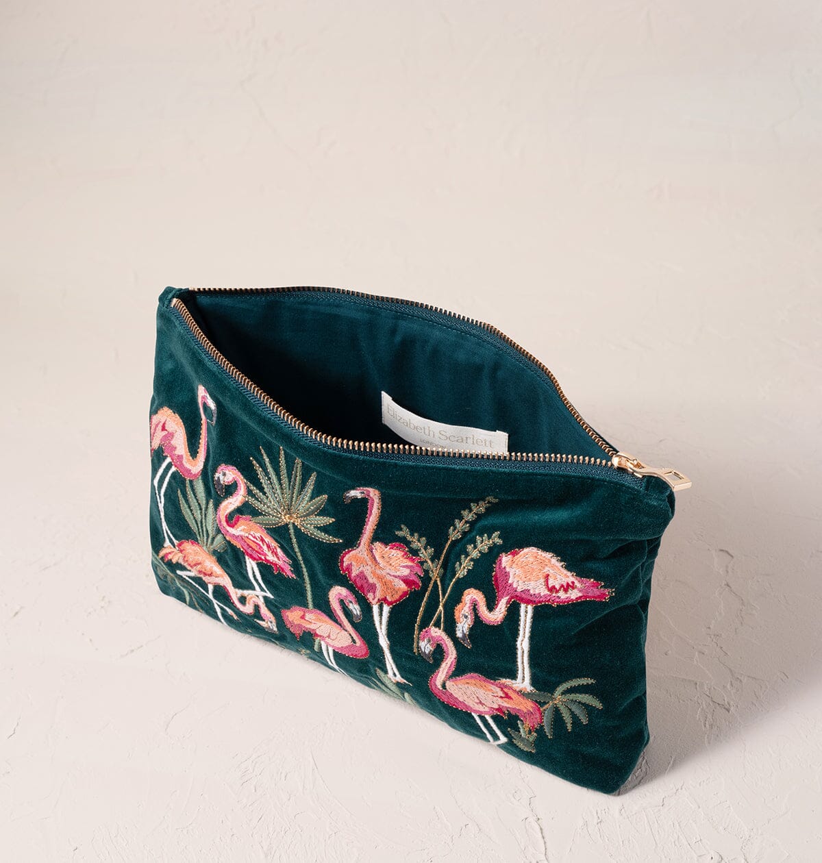 Everyday Velvet Pouch | Flamingos | Emerald Pouch Elizabeth Scarlett 