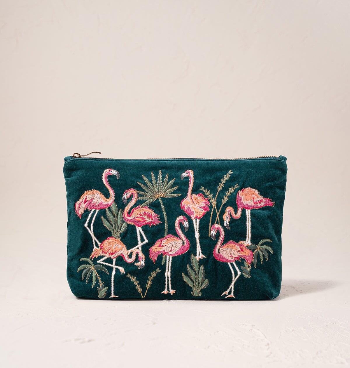 Everyday Velvet Pouch | Flamingos | Emerald Pouch Elizabeth Scarlett 
