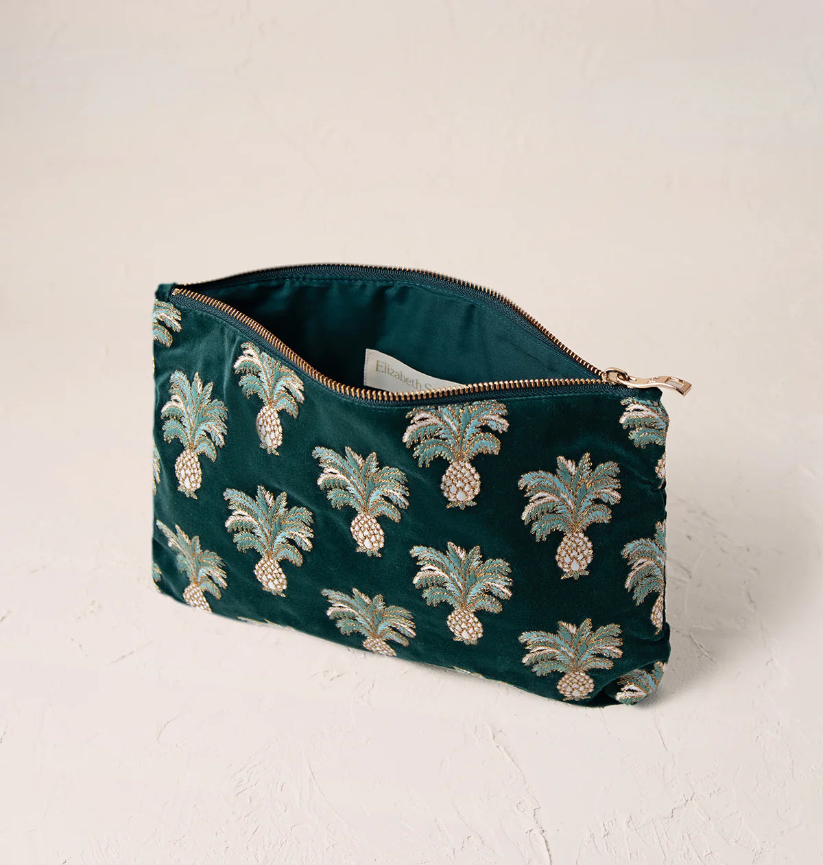 Everyday Velvet Pouch | Pineapples | Emerald Clutch bag Elizabeth Scarlett 