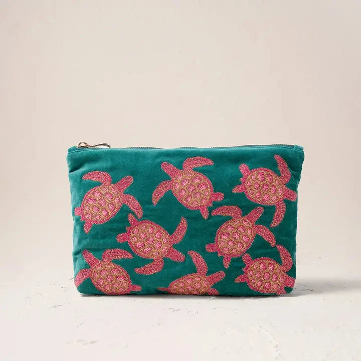 Everyday Velvet Pouch | Turtle Conservation | Green Clutch bag Elizabeth Scarlett 