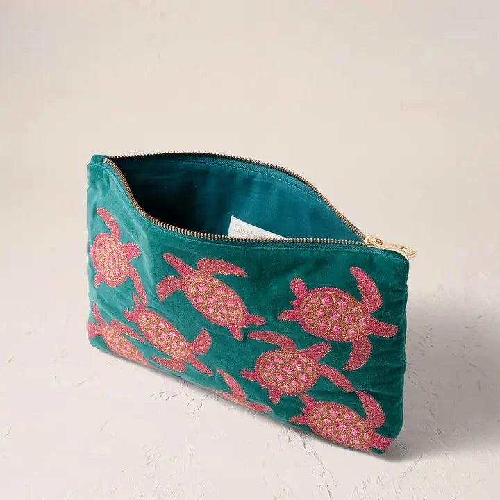 Everyday Velvet Pouch | Turtle Conservation | Green Clutch bag Elizabeth Scarlett 