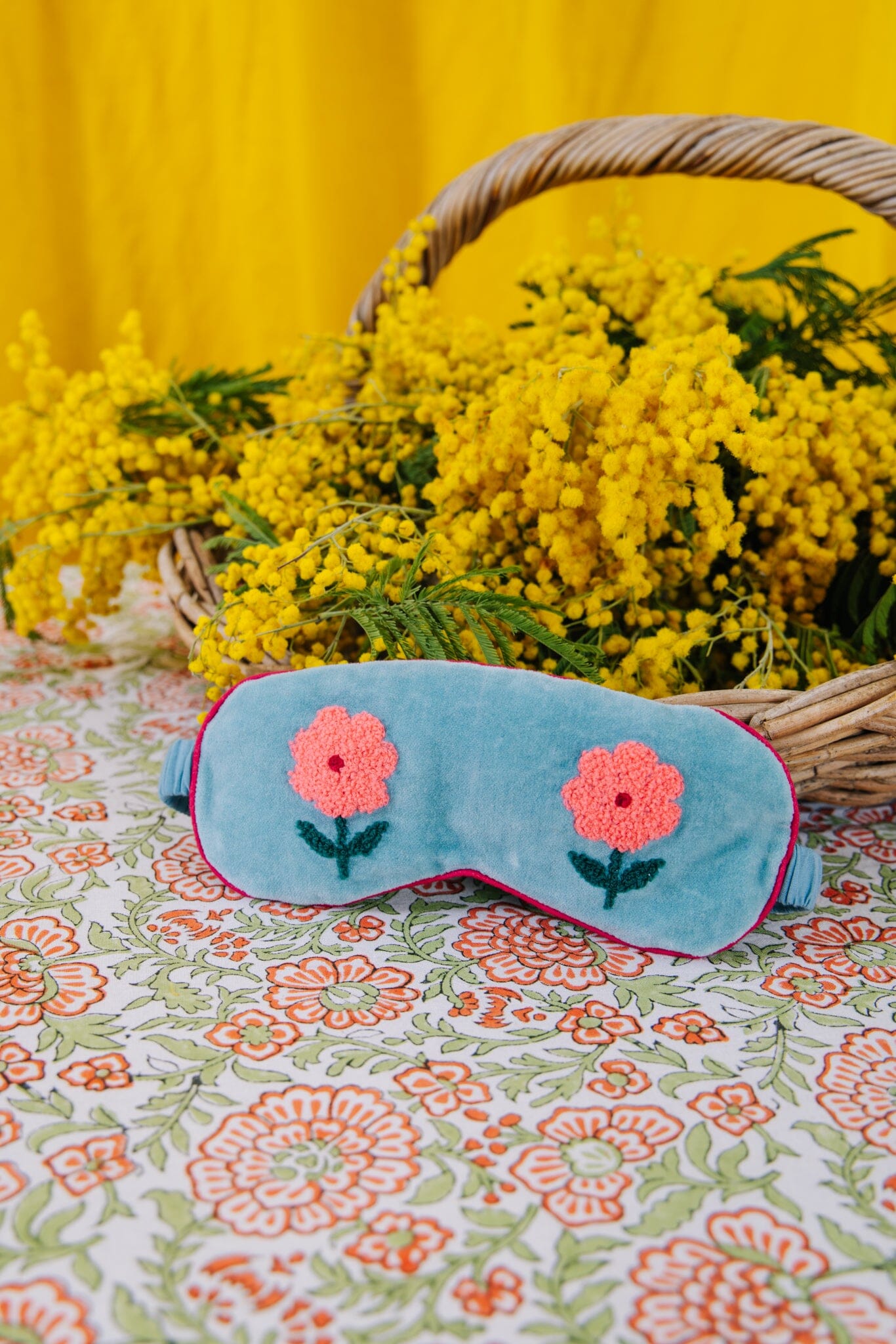 Eye Mask | Flower | Aqua Pouch Pink Lemons 