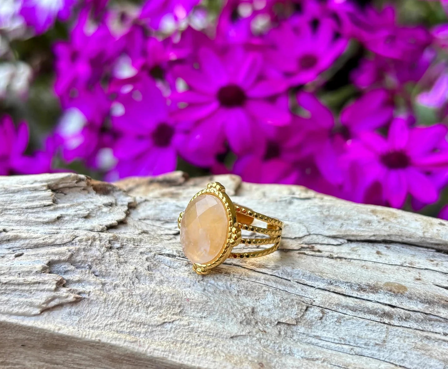 Faceted Rose Quartz Ring Ring Ocean Ripples 