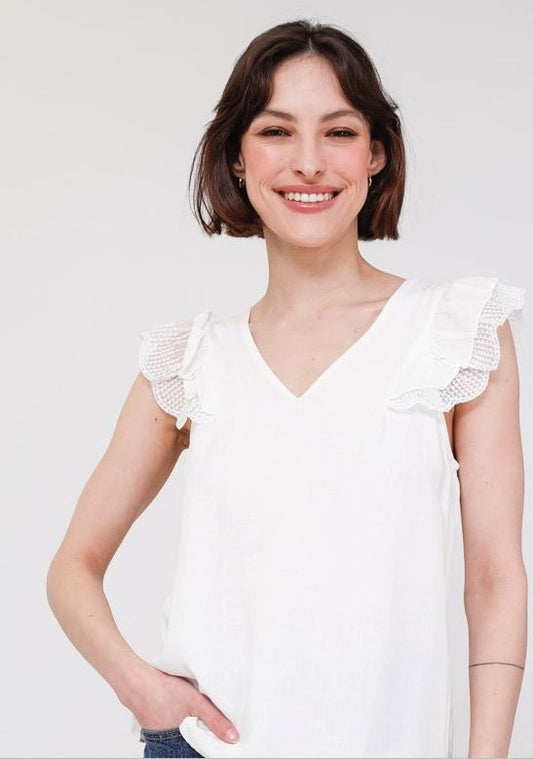 Freya Ruffle Shirt | White Knitwear Parisienne Collection 