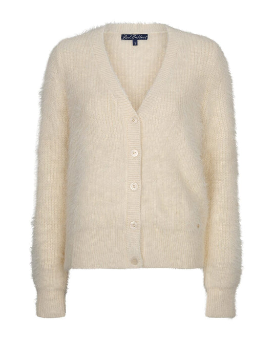 Fuzzy Long Cardigan | Cream Cardigan Red Button 