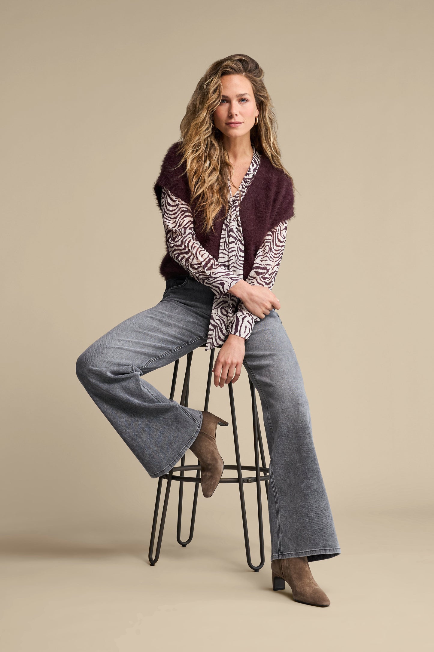Fuzzy Sleeveless Cardigan | Burgundy Cardigan Red Button 