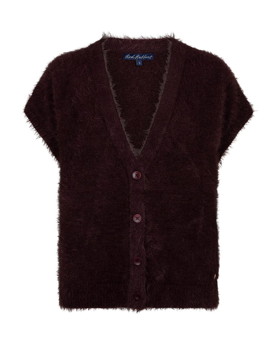 Fuzzy Sleeveless Cardigan | Burgundy Cardigan Red Button 