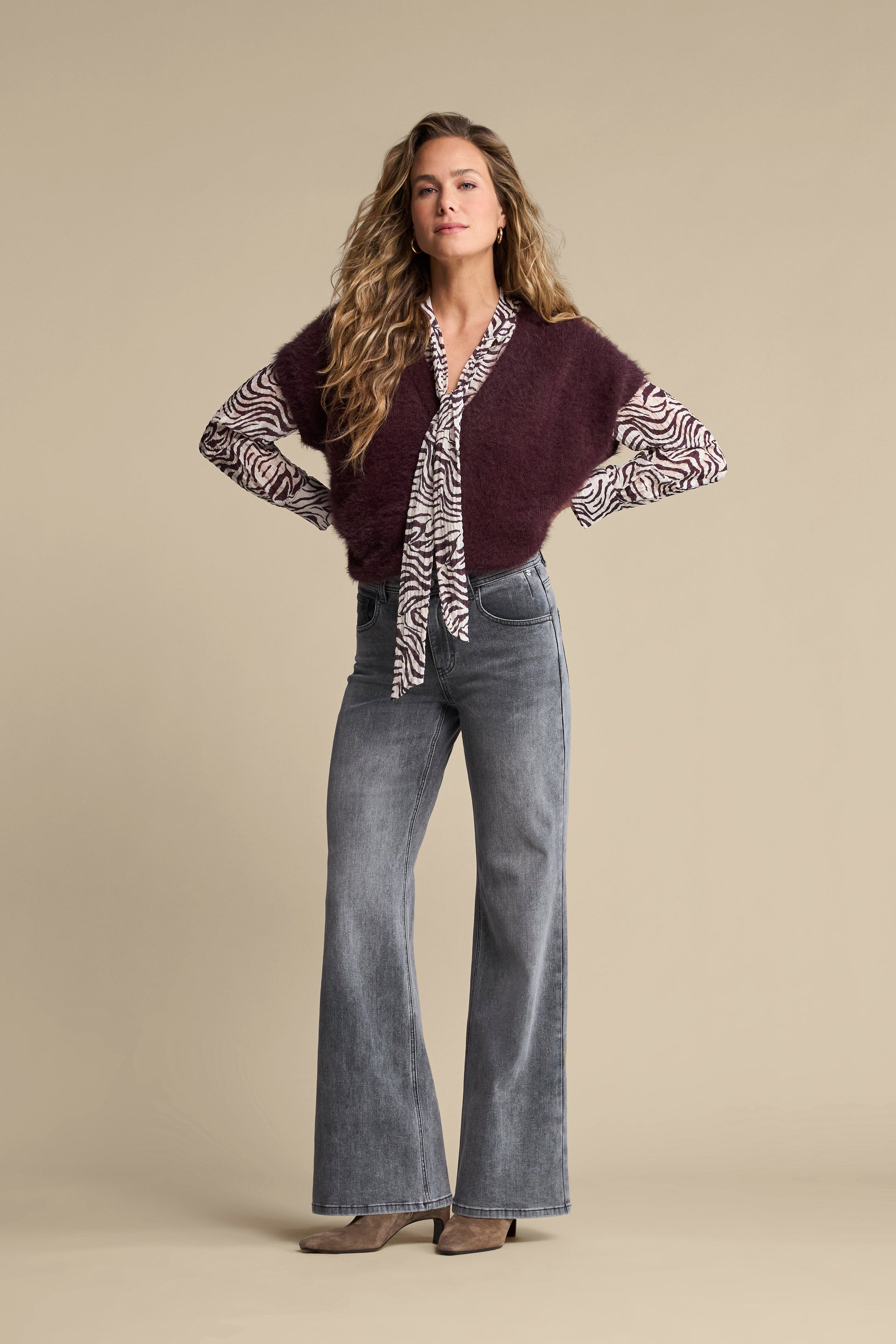 Fuzzy Sleeveless Cardigan | Burgundy Cardigan Red Button 