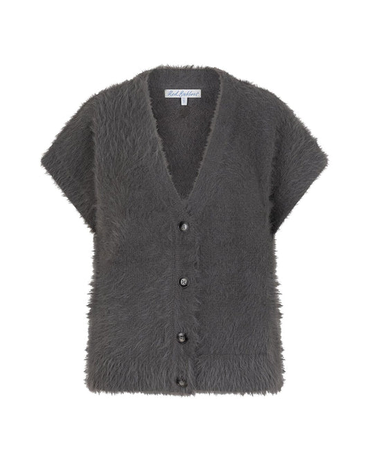 Fuzzy Sleeveless Cardigan | Lava Cardigan Red Button 