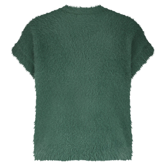 Fuzzy Sleeveless Cardigan | Pine Cardigan Red Button 