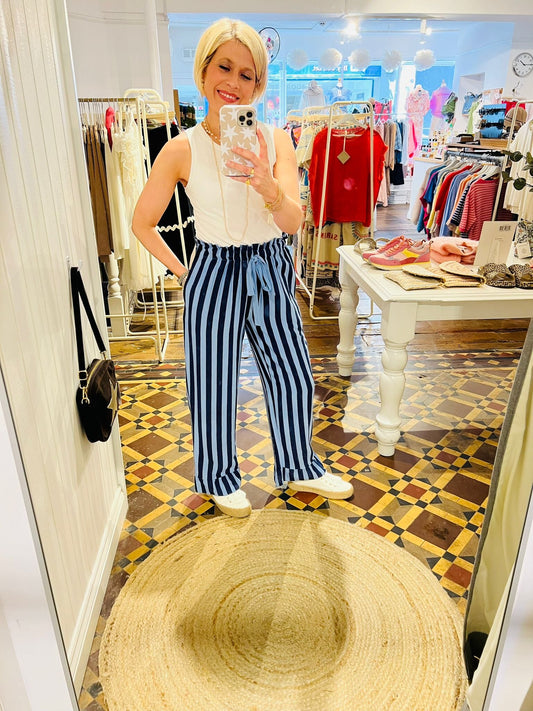 Ginevra Stripe Trousers | Navy/Blue Trousers Parisienne Collection 