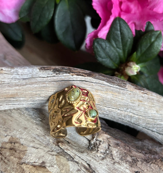 Gold Plated African Turquoise Hammered Ring Ring Ocean Ripple 