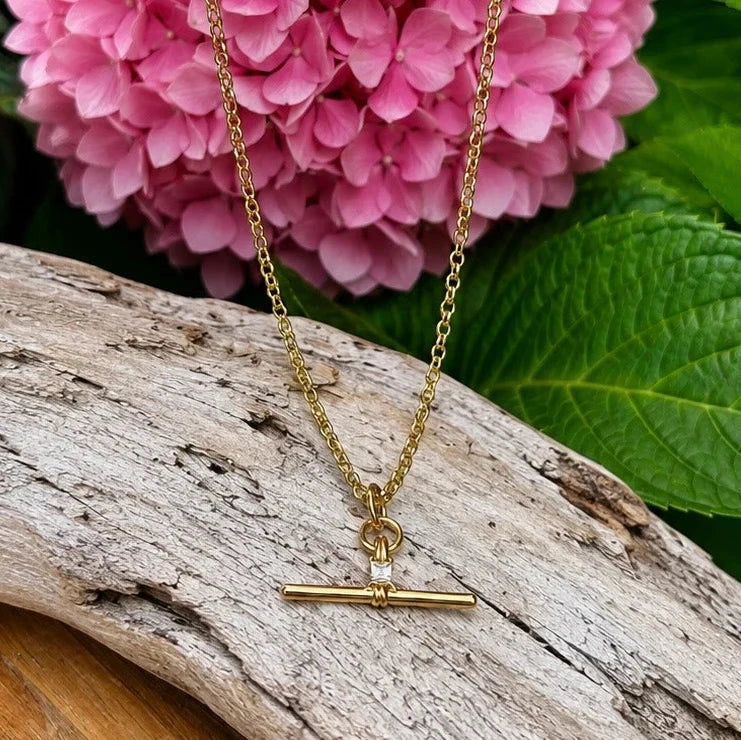 Gold T Bar Necklace Necklace Ocean Ripples 