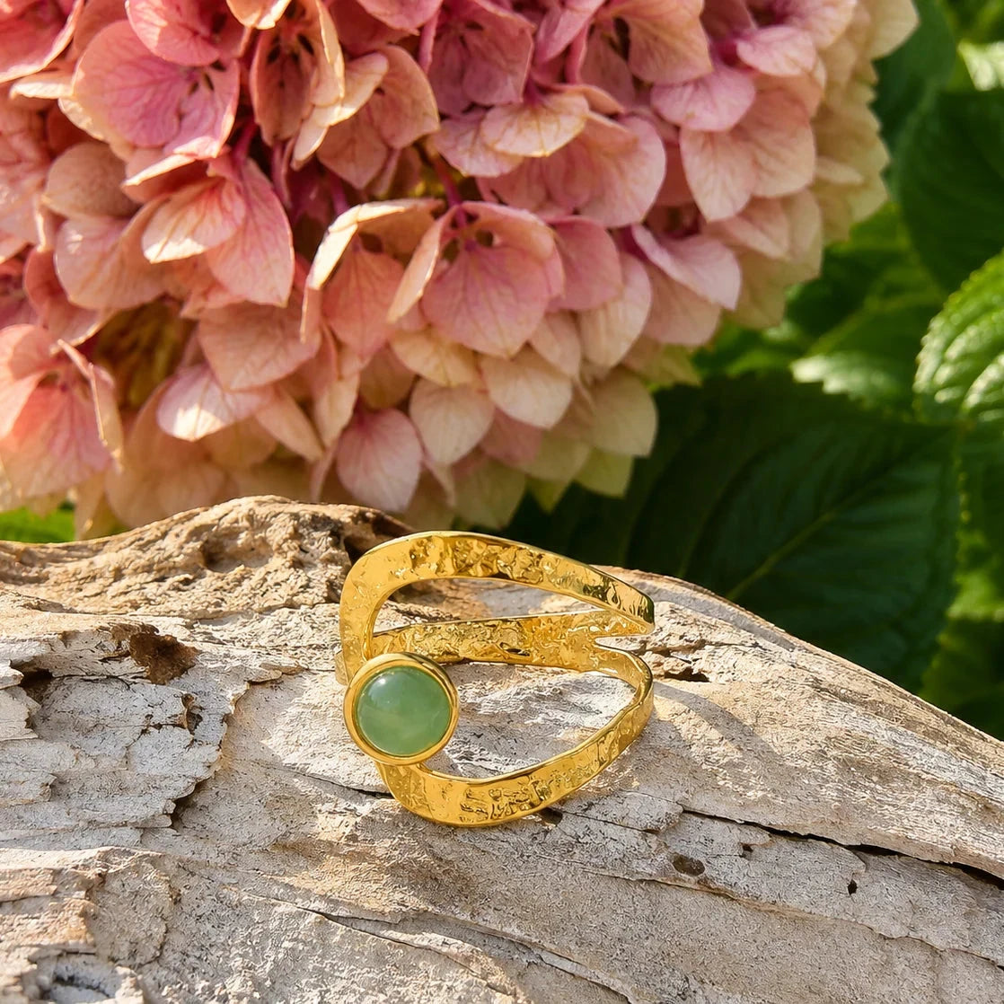 Green Aventurine Wrap Ring Ring Ocean Ripples 