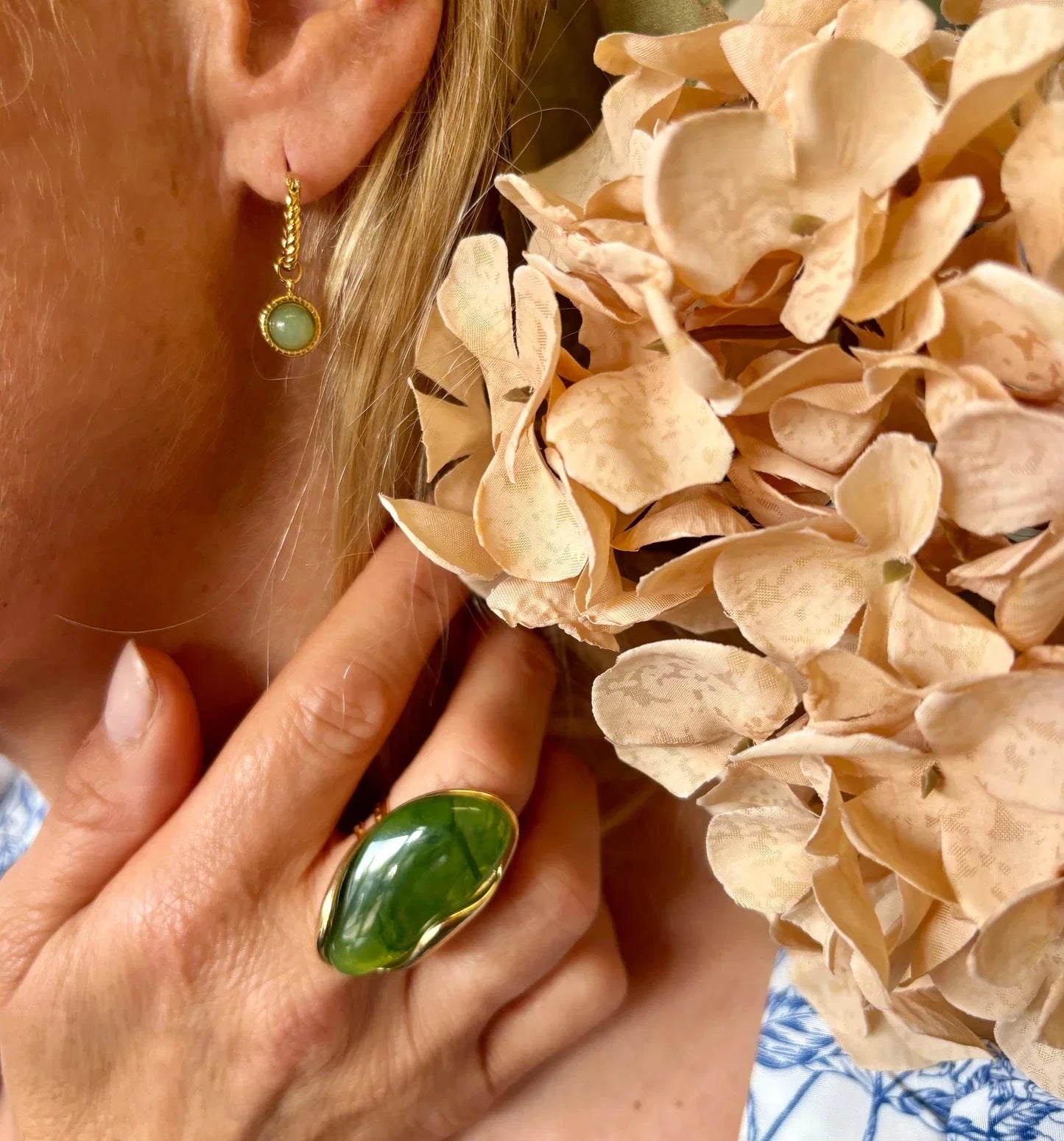 Green Resin Statement Ring Ring Ocean Ripples 