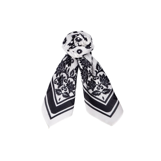 Hally Mini Scarf | White Scarves Black Colour 