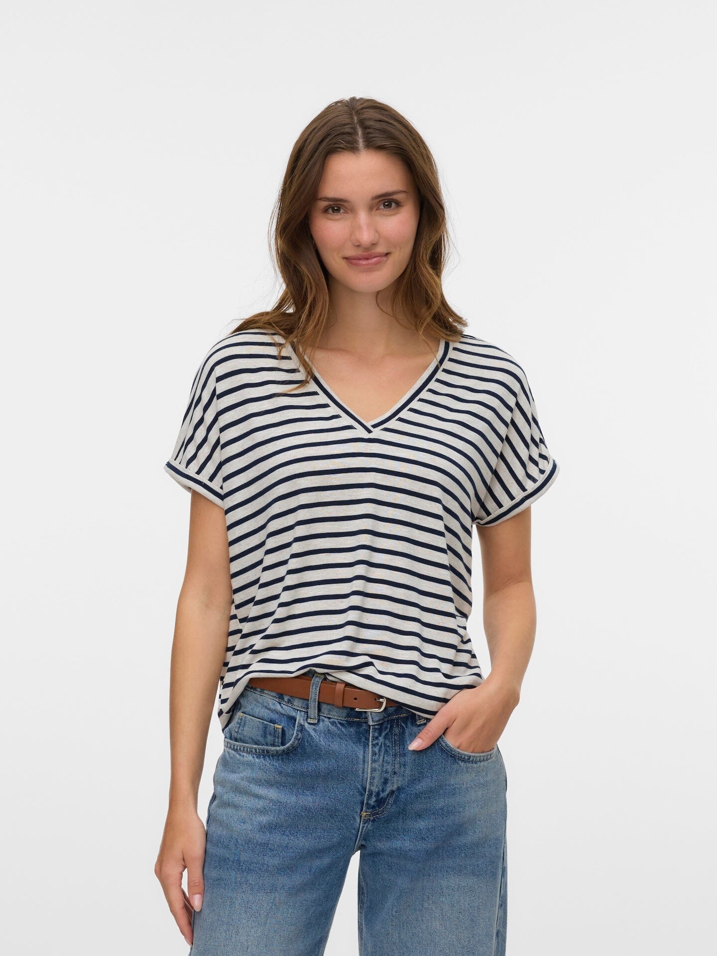 Holly Stripe Top | Silver Lining/Navy Blazer Shirts & Tops Vero Moda 