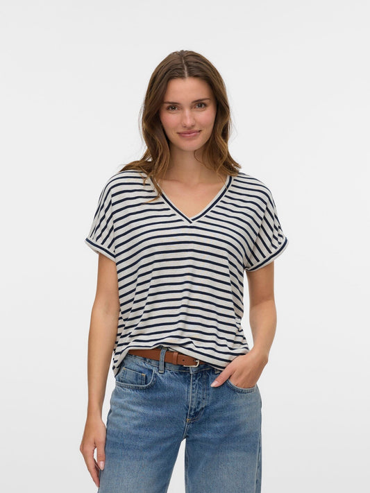Holly Stripe Top | Silver Lining/Navy Blazer Shirts & Tops Vero Moda 