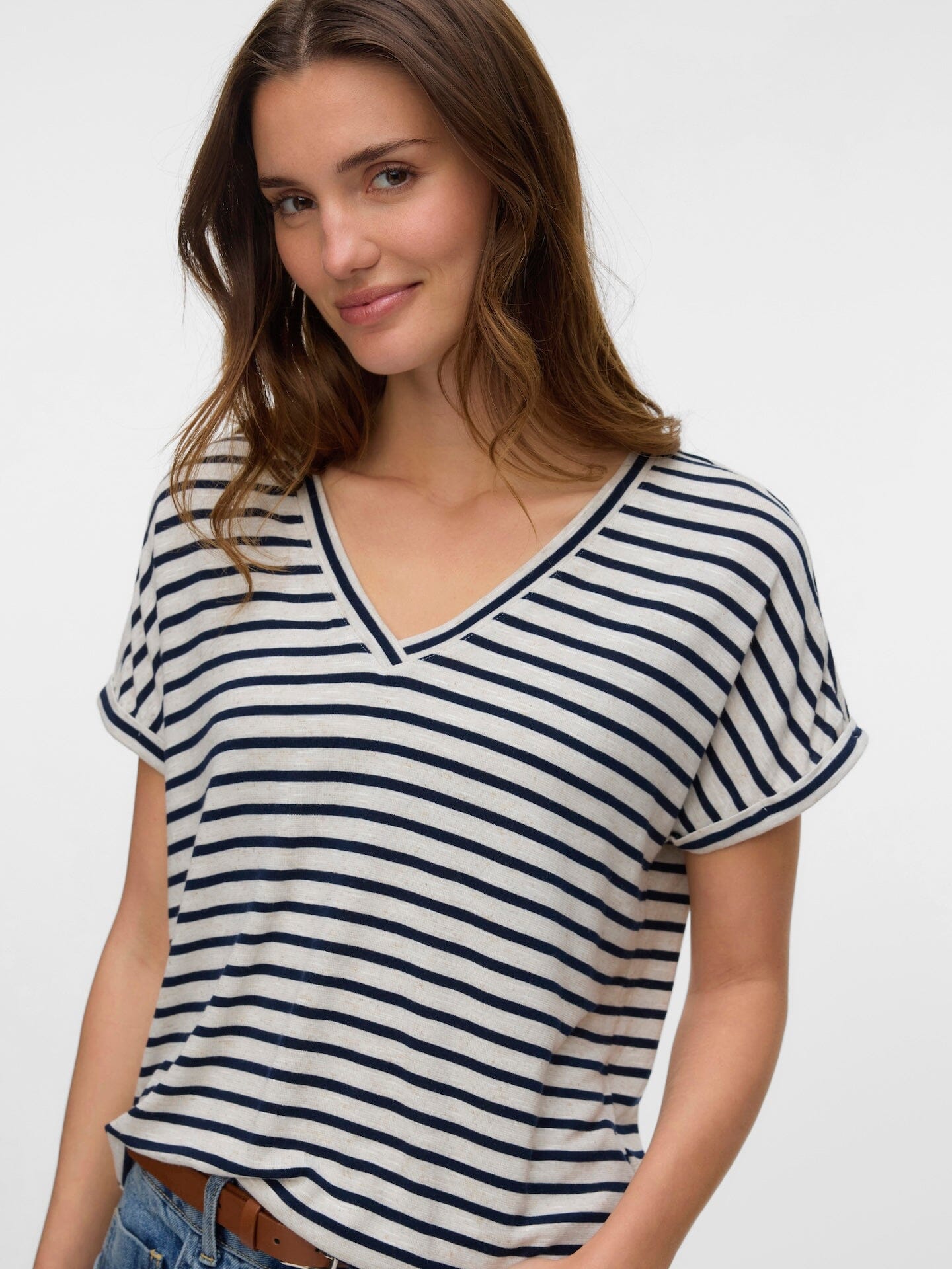 Holly Stripe Top | Silver Lining/Navy Blazer Shirts & Tops Vero Moda 