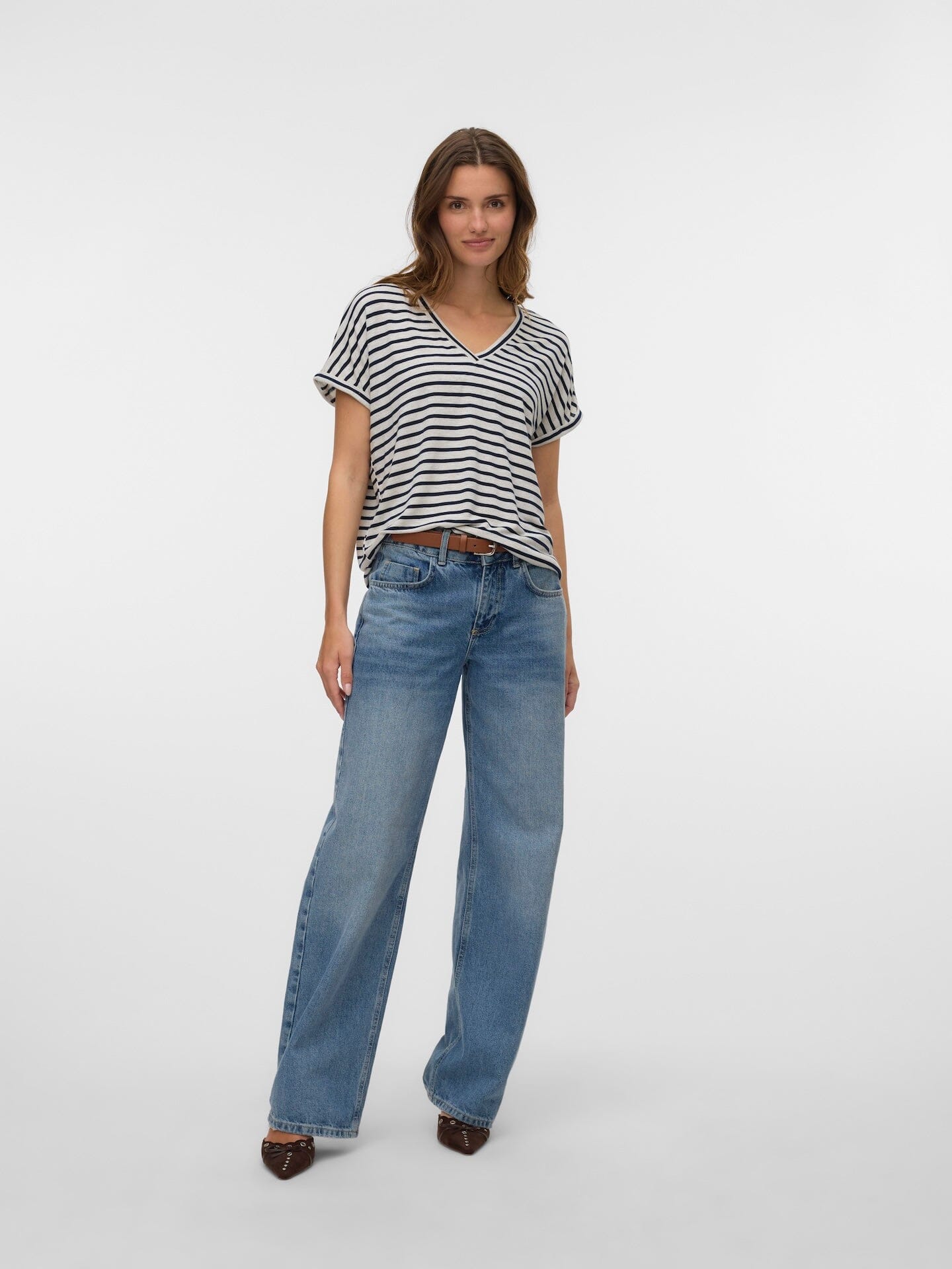 Holly Stripe Top | Silver Lining/Navy Blazer Shirts & Tops Vero Moda 