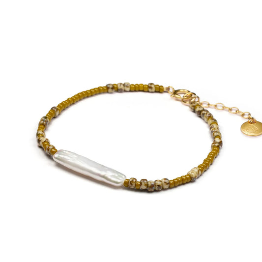 Ischia Beaded Bracelet | Pearl and Olive Bracelet Wanderlust Life 