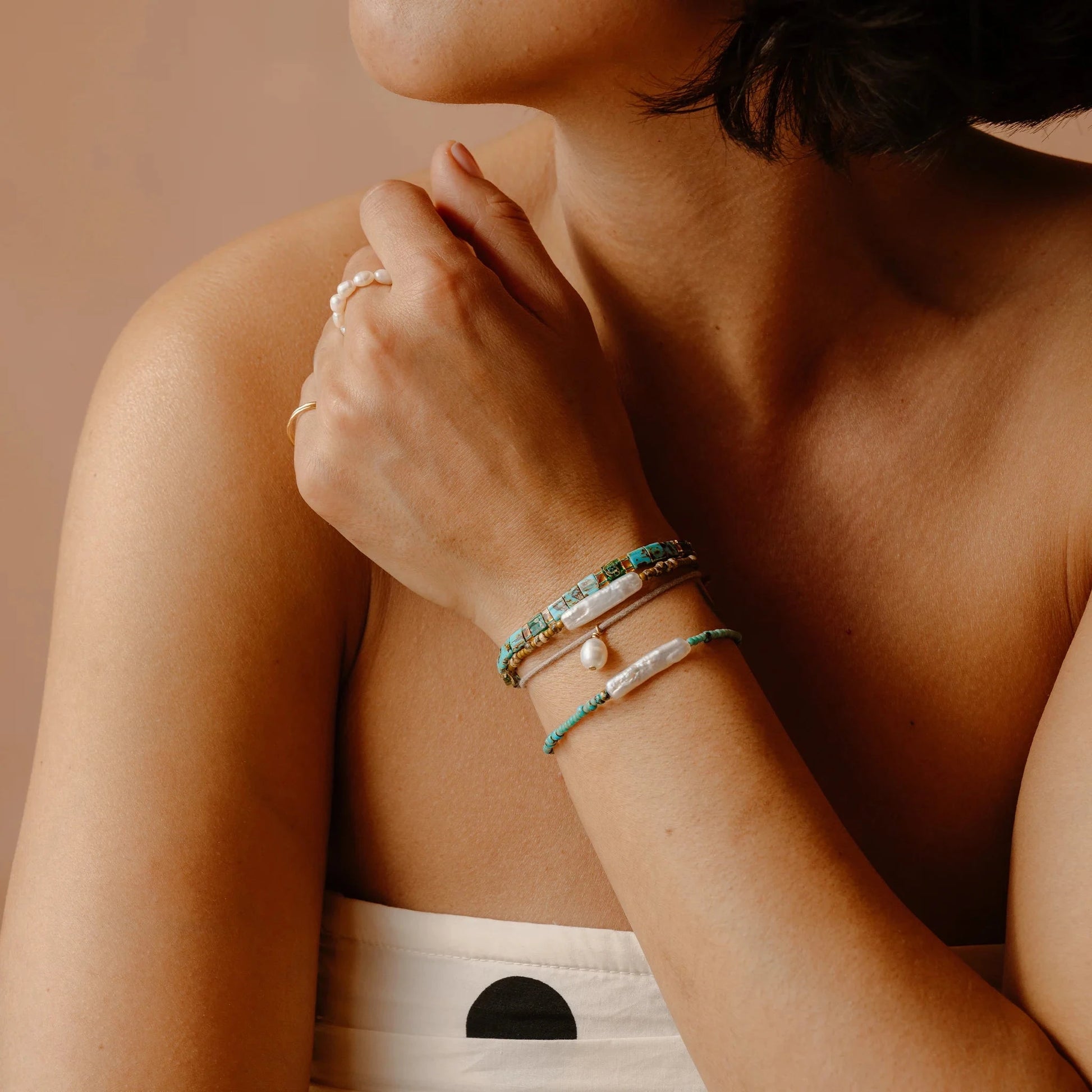 Ischia Beaded Bracelet | Pearl and Turquoise Bracelet Wanderlust Life 