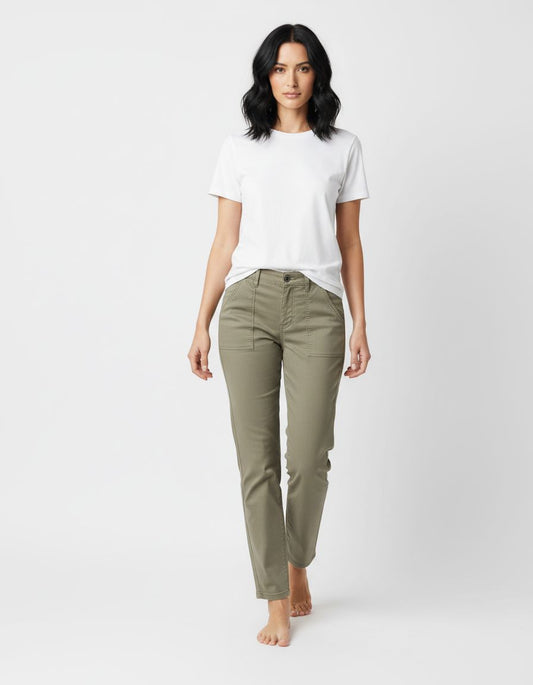 Jules Trousers | Light Khaki Pants Red Button 
