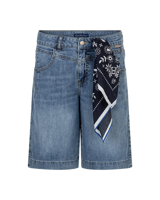 Kate Bermuda Shorts & Scarf | Stone Blue Shorts Red Button 