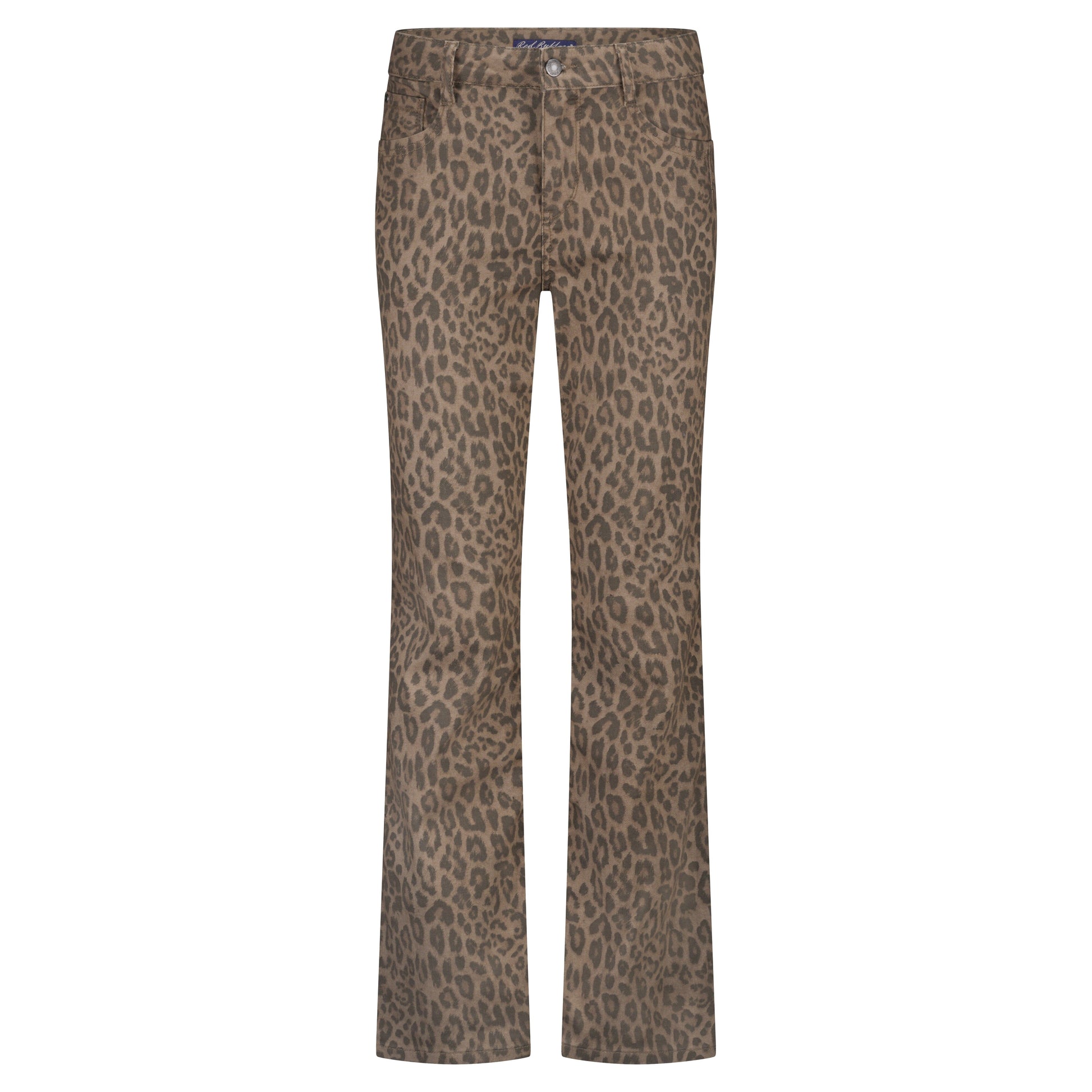 Kim Leopard Trousers | Mid Brown Pants Red Button 