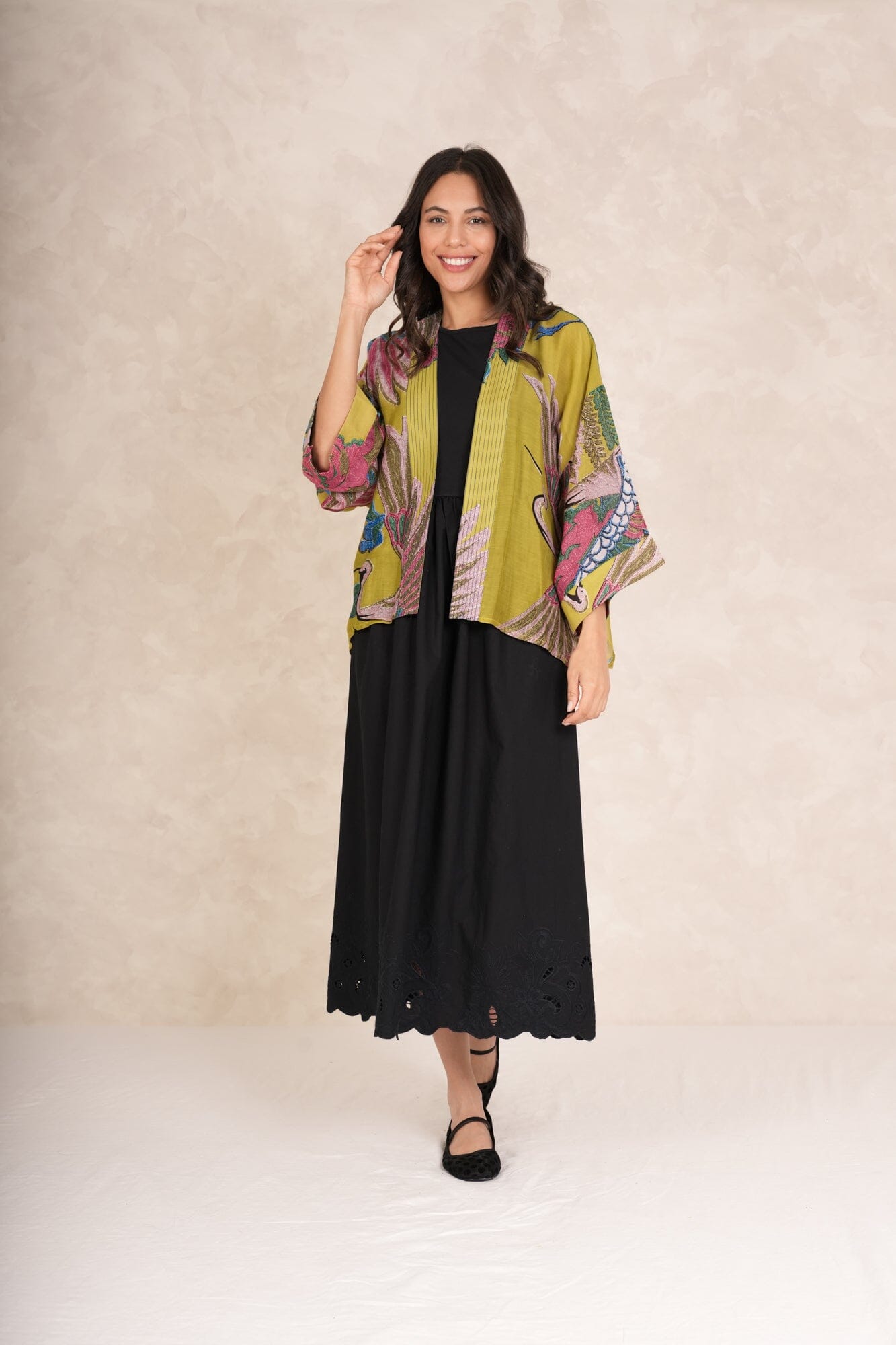 Kimono | Crane | Olive Casual Kimonos One Hundred Stars 