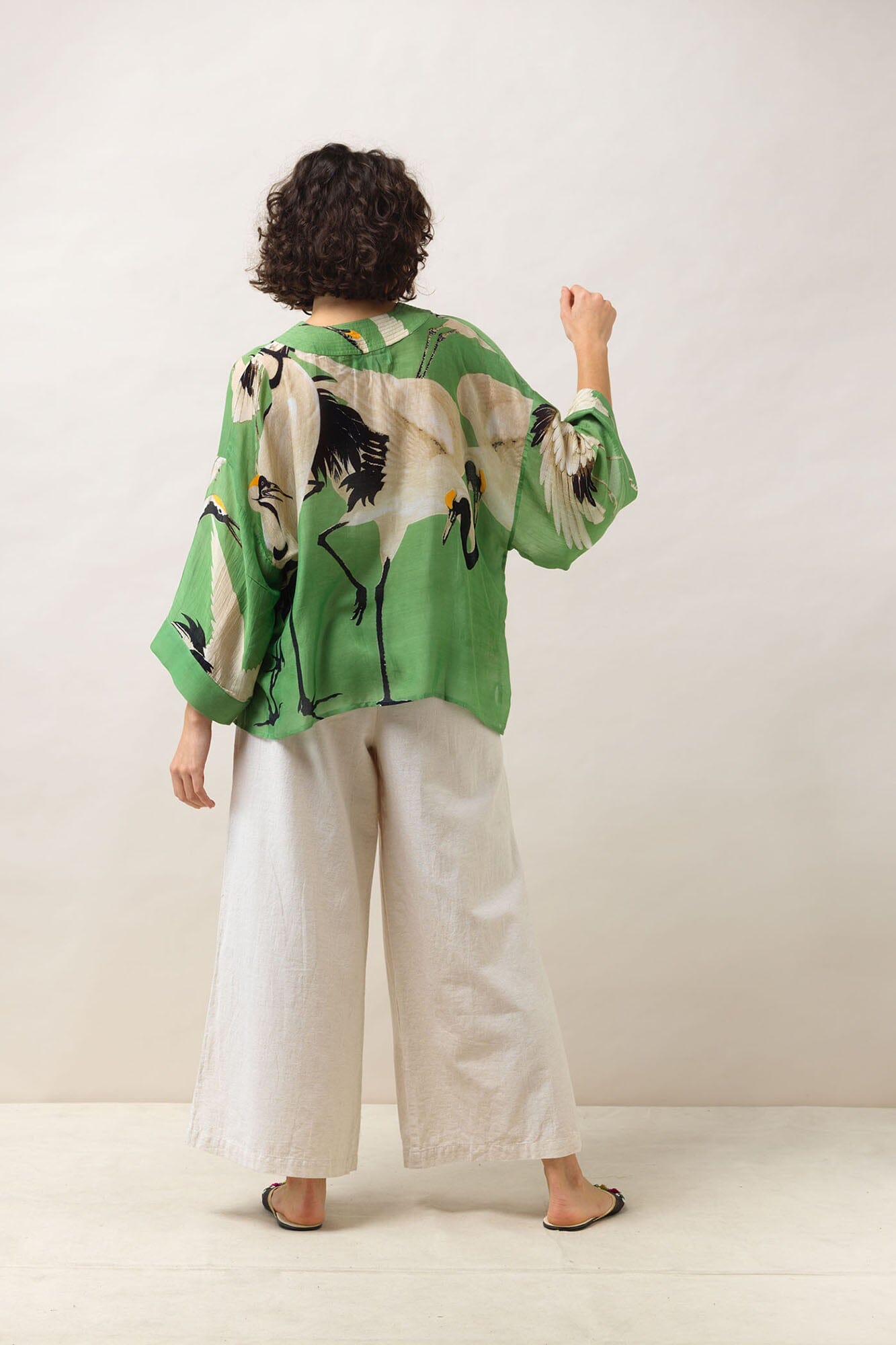 Kimono | Stork | Pea Green Casual Kimonos One Hundred Stars 