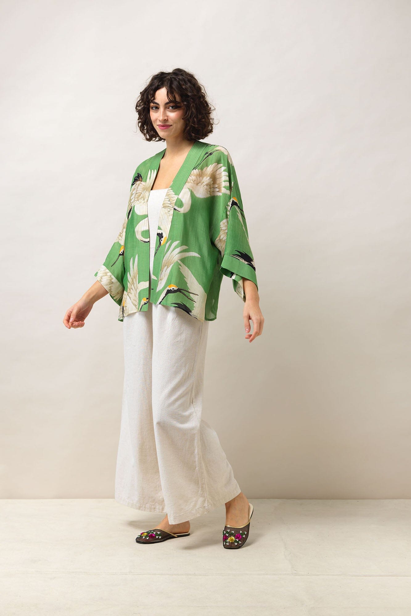 Kimono | Stork | Pea Green Casual Kimonos One Hundred Stars 