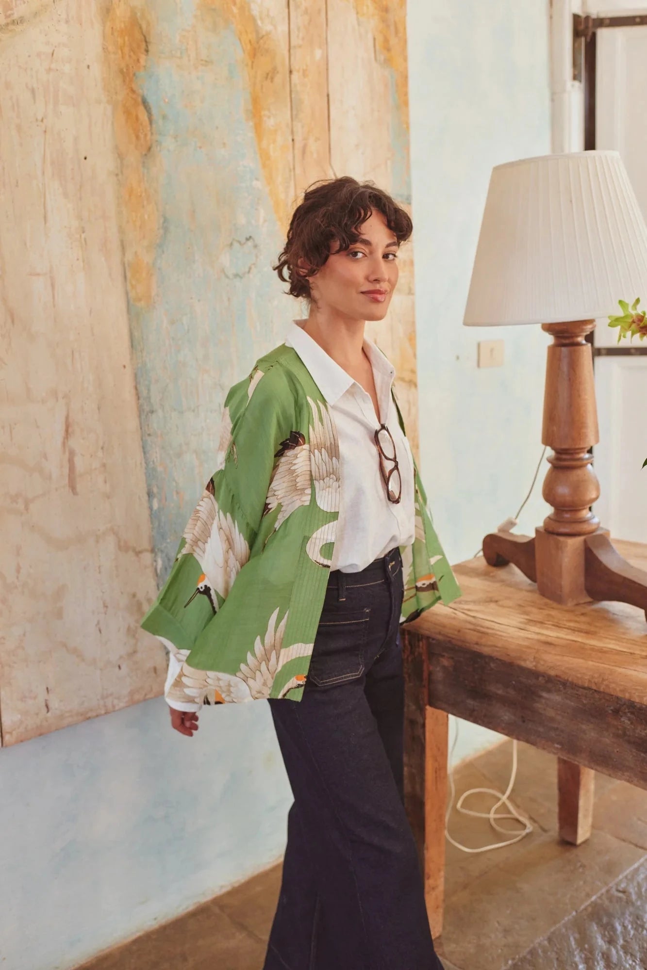 Kimono | Stork | Pea Green Kimonos One Hundred Stars 