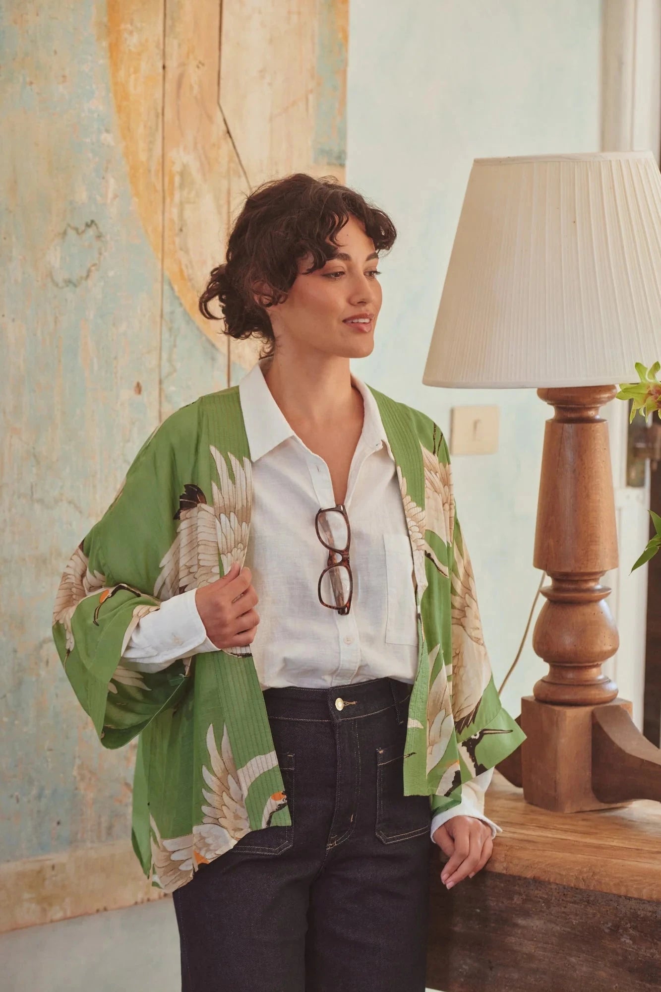 Kimono | Stork | Pea Green Kimonos One Hundred Stars 