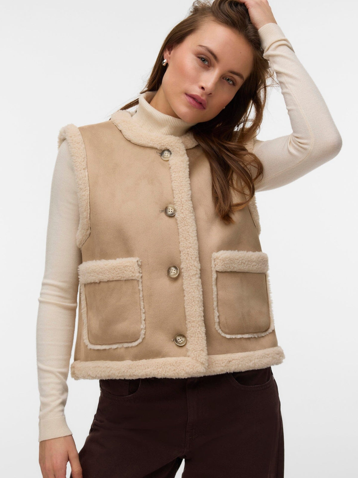 Lina Teddy Waistcoat | Silver Mink/Oatmeal Waistcoat Vero Moda 