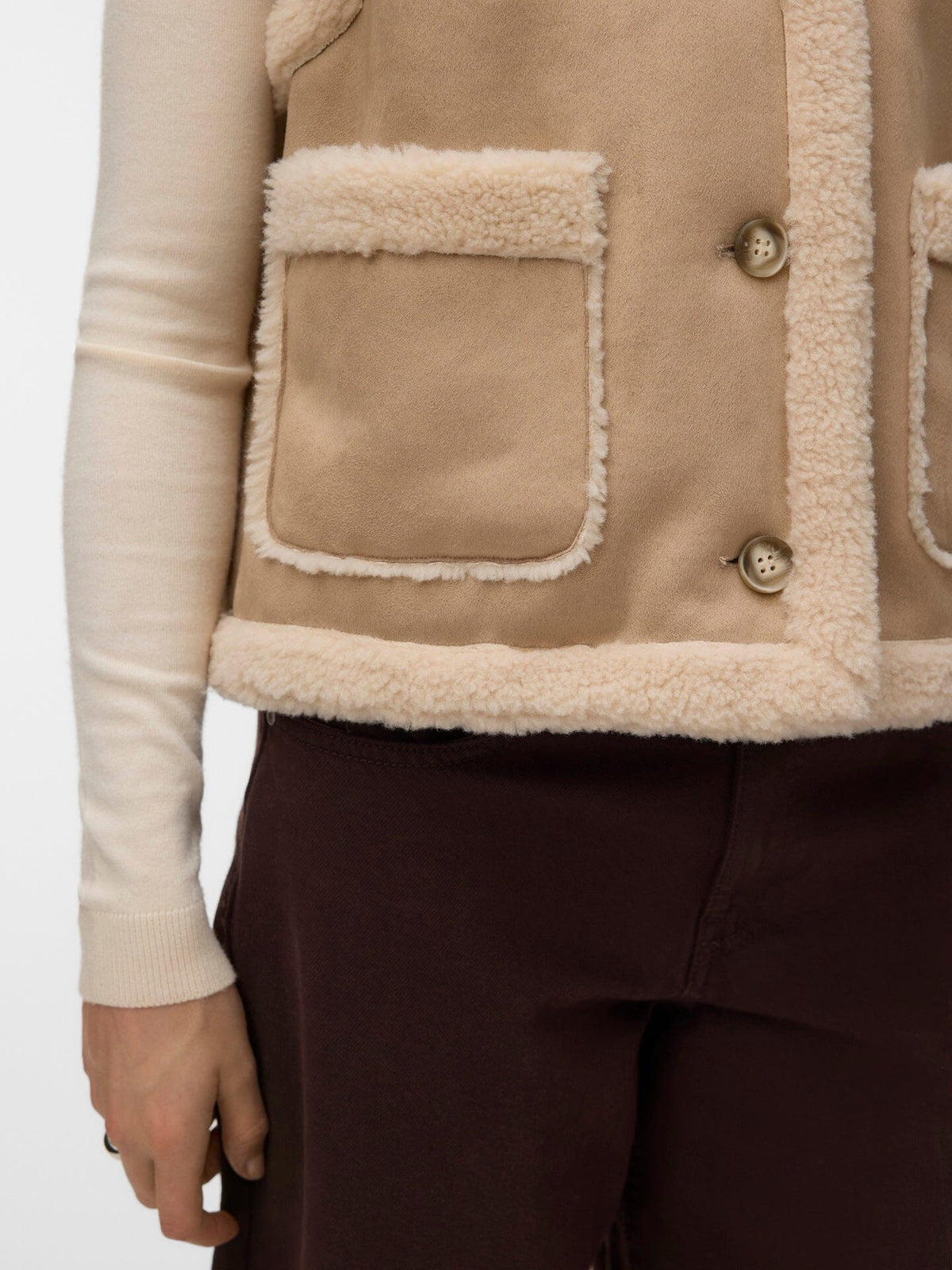 Lina Teddy Waistcoat | Silver Mink/Oatmeal Waistcoat Vero Moda 