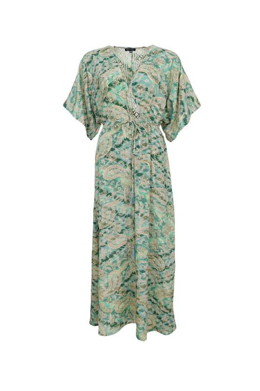 Luna Long V-Neck Dress | Floral Green Dresses Black Colour 
